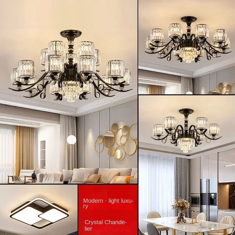 

Light luxury crystal living room chandelier luxury atmosphere main lamp American modern ceiling lamp combination whole house