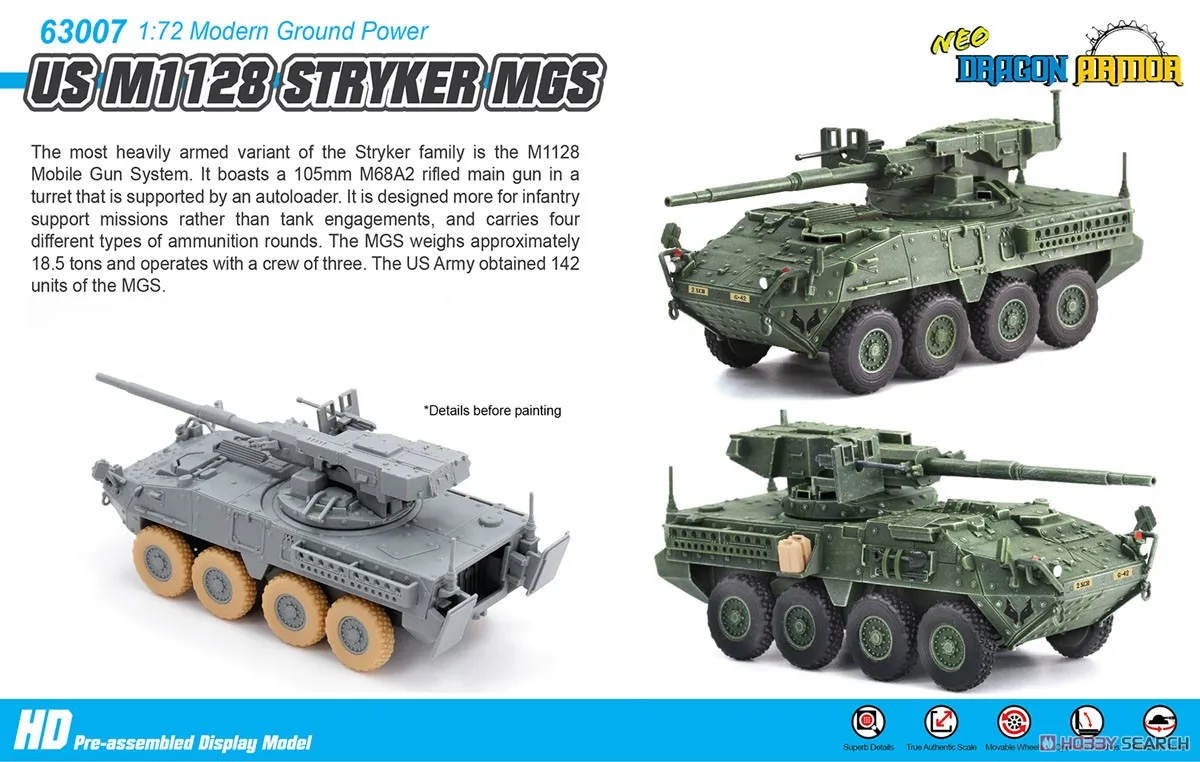 

Dragon 63007 1/72 Scale US M1128 Stryker MGS (Pre-built Tank Model)