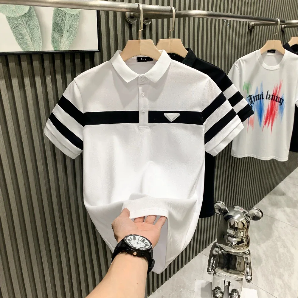 Polo Ricamata da Uomo, T-Shirt Casual Slim Fit a Maniche Corte, Nuovo Stile Cinese con Design a Fiori di Prugna, Novità Estiva