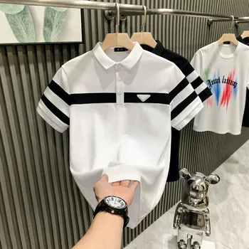 Polo Ricamata da Uomo, T-Shirt Casual Slim Fit a Maniche Corte, Nuovo Stile Cinese con Design a Fiori di Prugna, Novità Estiva