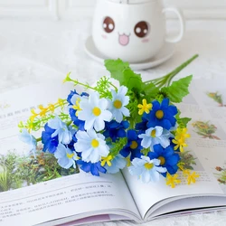 Red Artificial Daisy Flower Bouquet - UV - Resistant Silk Blooms for Home, Wedding, and Garden Decor (Sky Blue)