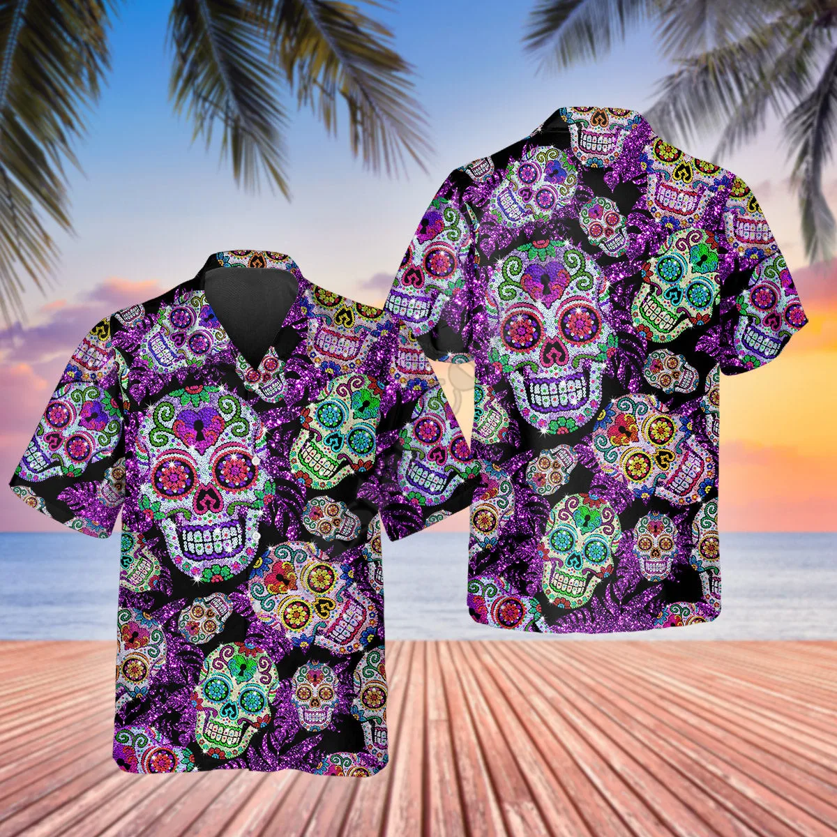 3D Printed Purple Jellyfish Skull Hawaiian Shirt Summer Short Sleeved Shirts Men Shirts Oversize Camisa Social 5XL