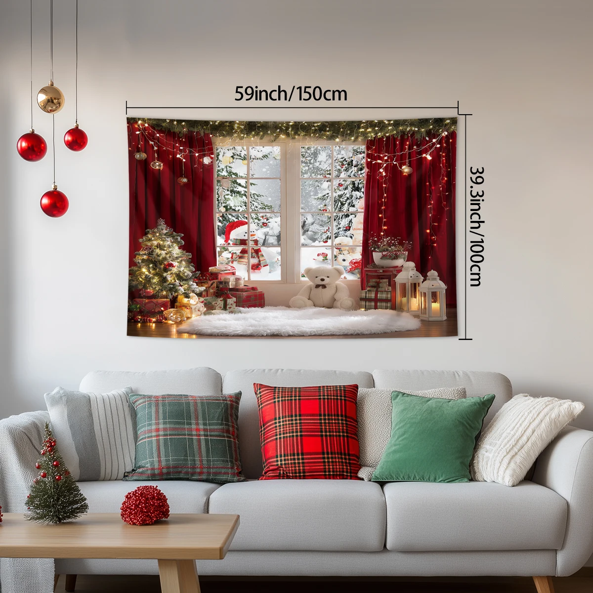 1 Stück Weihnachts-Wandteppich, festliche Weihnachts-Schneelandschaft, Weihnachtsbaum-Hintergrunddekoration, Banner, Poster, Dekoration, Wandteppich – Detail 4