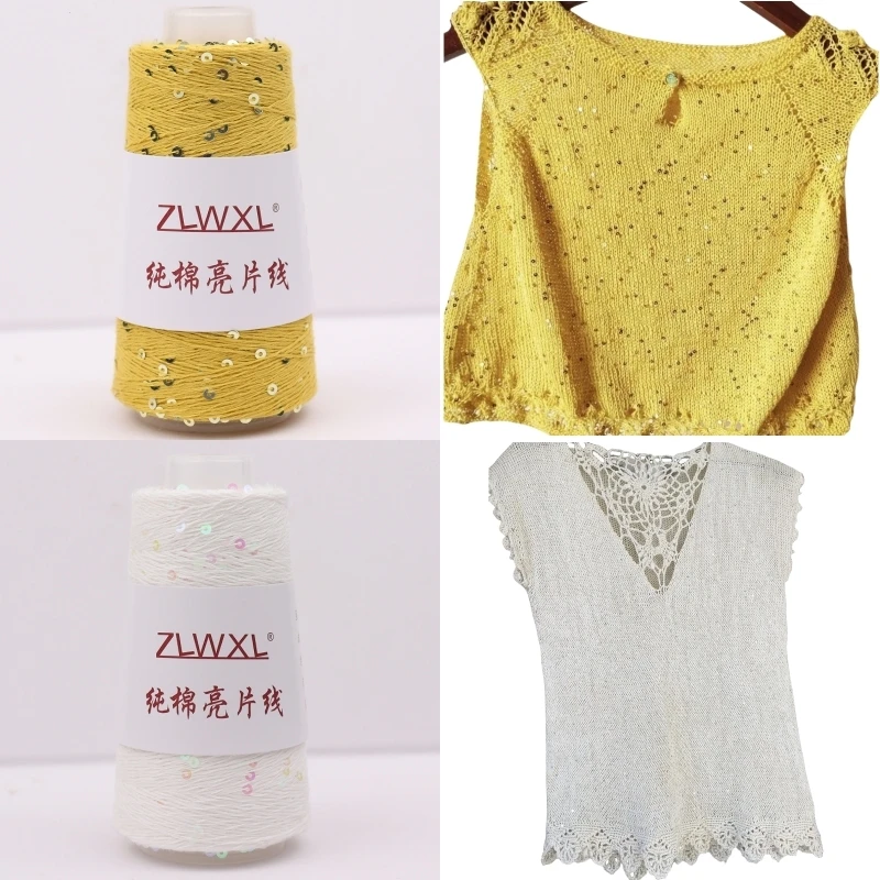  Блэк пряжа 50g 400M 3mm Sequin cotton yarn DIY Knitted decoration Hand crochet KNITTING YARN 4
