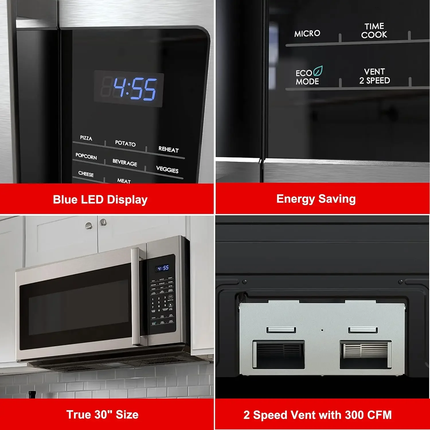 GLOMJA17S2B-10 Over-The-Range Microwave, Energy Saving/ECO Mode, 30-second Express Cooking, 9 Auto-cook Programs, 1000W/120Volts 4