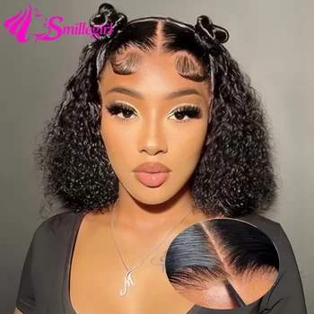 250 Density Glueless Bob Hair Wig Human Hair Ready To Wear Deep Water Wave Transprent Glueless 4x4 Hd Lace Human Hair Wigs Preplucked Closure Wigs For Women Glueless Wigs Human Hair 1