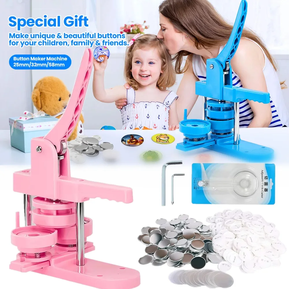 Badge Pin Making Button Maker Machine 100Pcs Button Parts+Circle Cutter+Mold 25/32/58MM DIY Pin Badges Maker Press Machine