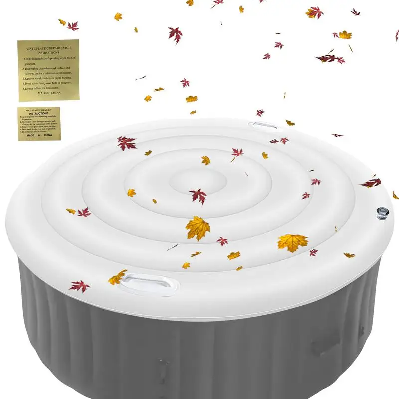 Hot Tub Cover 5.25ft Round Inflatable Hot Tub Cover Round Foldable Replacement Part with Handle Insulated Lid Protector for Home