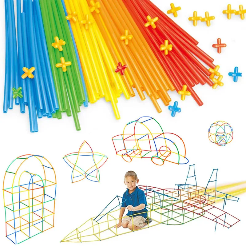 300PCS Connecting Straws Building Kit STEM Blocks Construction Toys For Boys Girls Creative Idea Gifts Educational Montessori