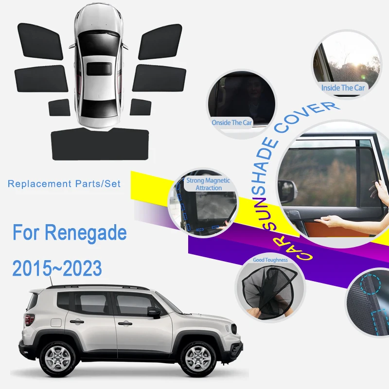

Автомобильный козырек от солнца, накладки для Jeep Renegade 2015 ~ 2023, козырек с УФ-защитой Net, солнцезащитные козырьки, солнцезащитные козырьки, аксессуары для салона автомобиля