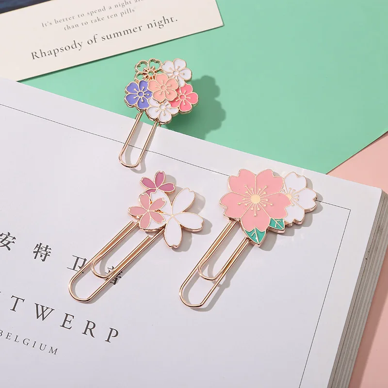 Paper Clips Cherry Blossom Paper Clip Creative Cute Metal Bookmark Clip Exquisite Beautiful Paper Notebook Decoration Stationery