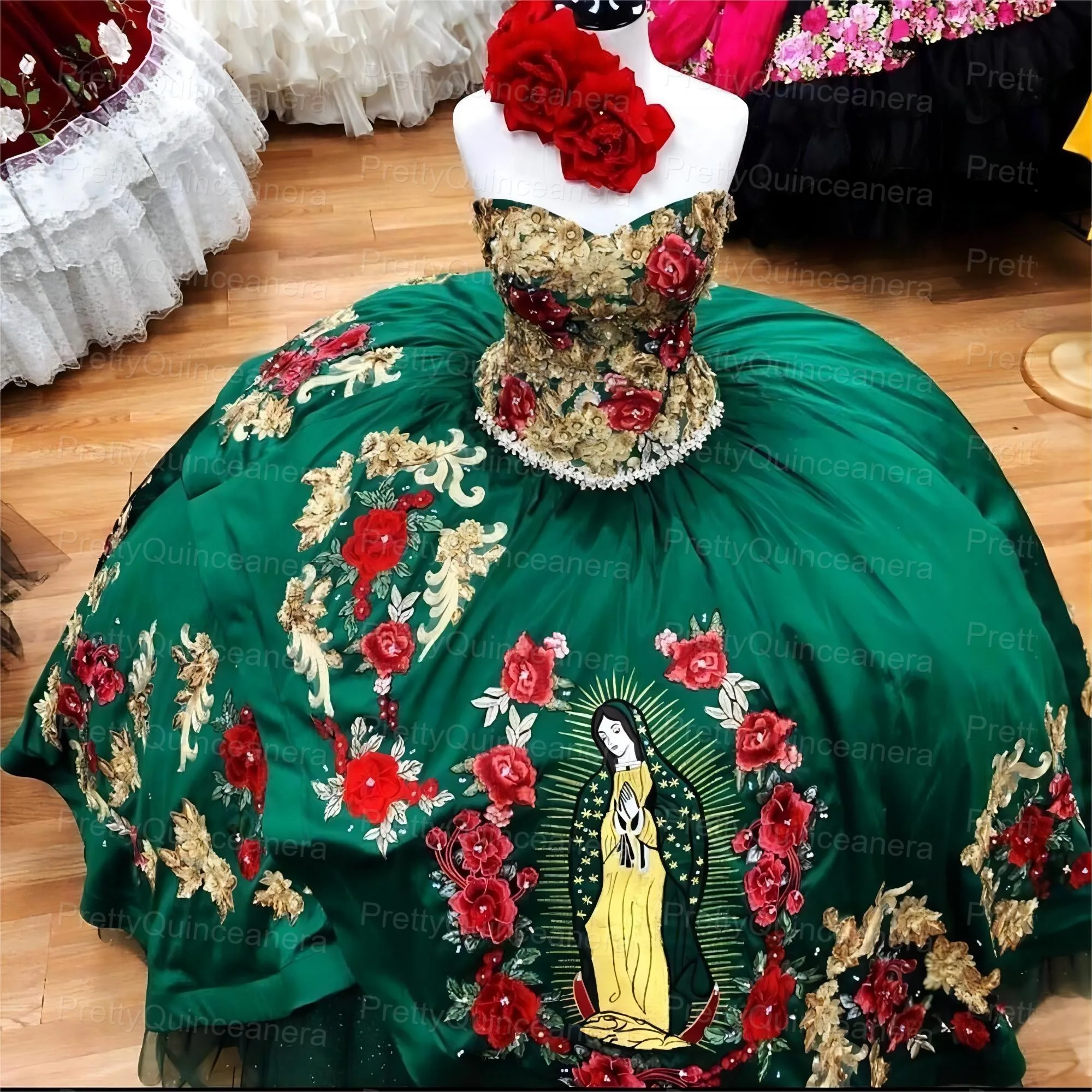 Virgen De Guadalupe Quince Dresses Charro Mexican Themed Girls Embroidery  Floral Quinceanera Ball Gown Custom Made for Sweet 16