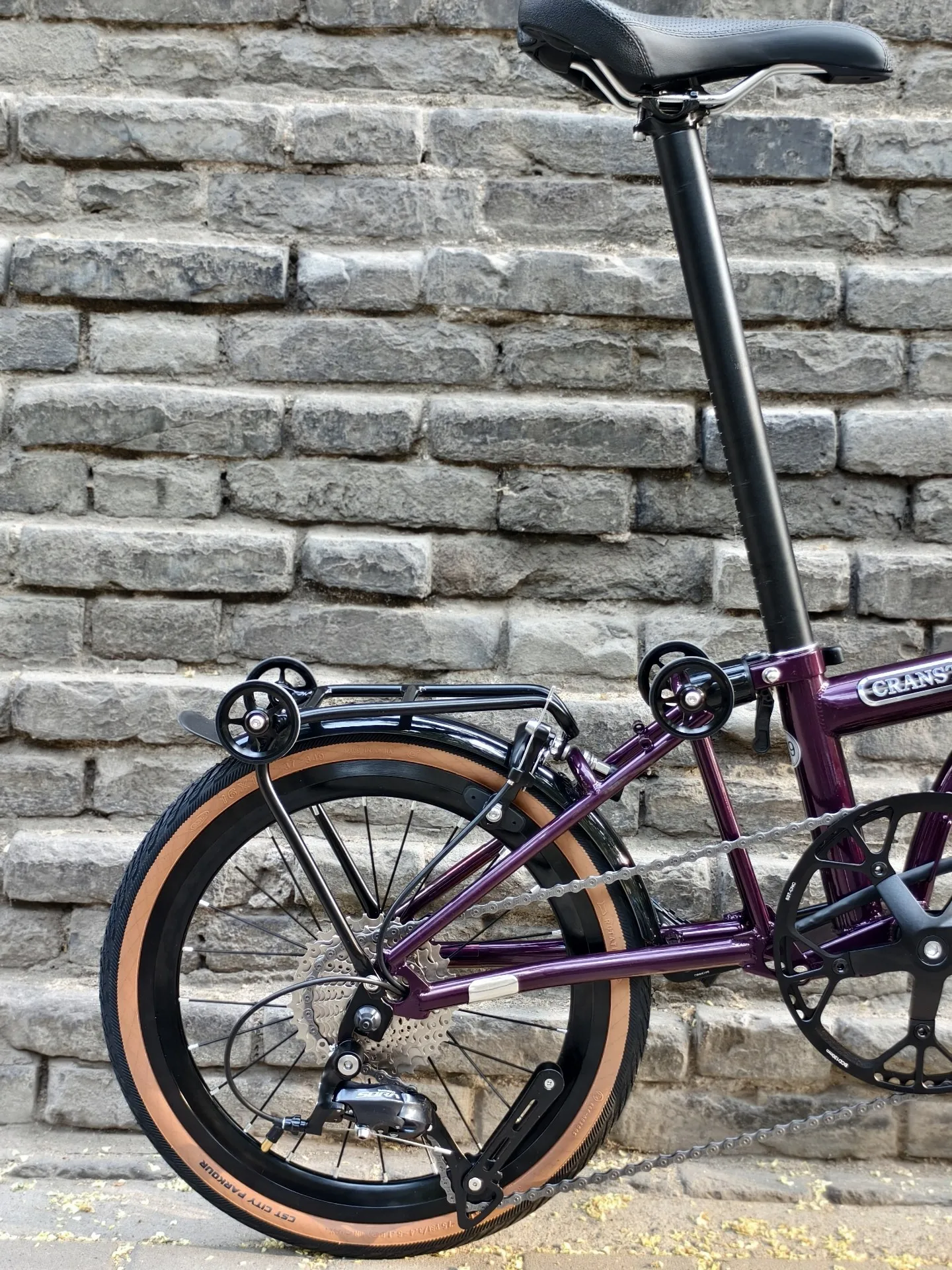 CRANSTON R9 Lila 16 Zoll 9-Gang C-Brake Tragbarer 4130 CRMO Dreifach gefalteter Rahmen 349-Rad Retro-Faltrad M/S-Lenker 5