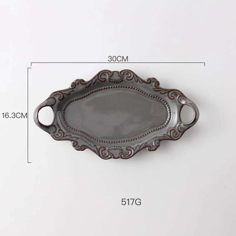 Embossed Ceramic Dinner Plates Steak Plate Wedding Storage Serving Tray Restaurant Tableware