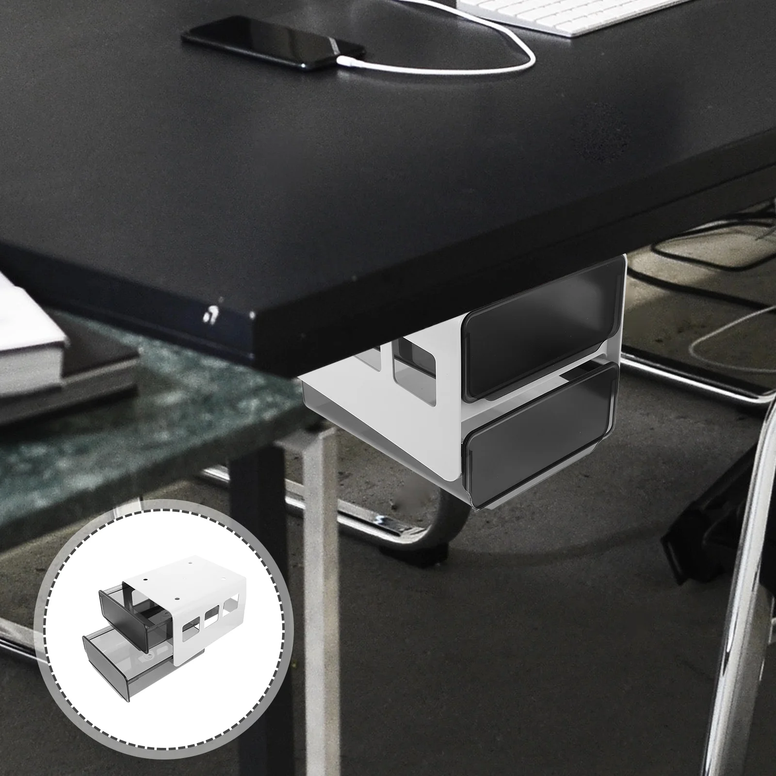 

Скрытый ящик для хранения под столом, ящик без перфорации, маленькие Органайзеры для общежития, рабочее место из полипропилена и аксессуары