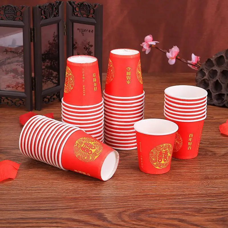 Free shipping 50pcs/lot Wedding Double happiness disposable small paper cups  toast small paper cups red cups - AliExpress