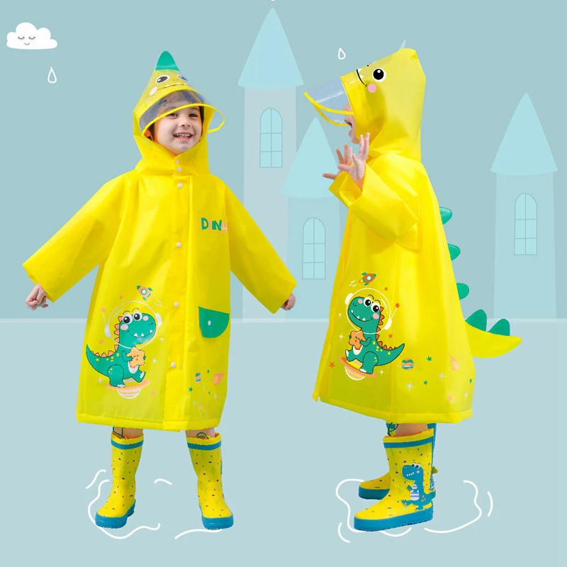 1pc Outdoor Children Raincoat Cute Cartoon Dinosaur Rainwear Kindergarten Rain Coat Jacket Portable Rain Poncho with Zipper