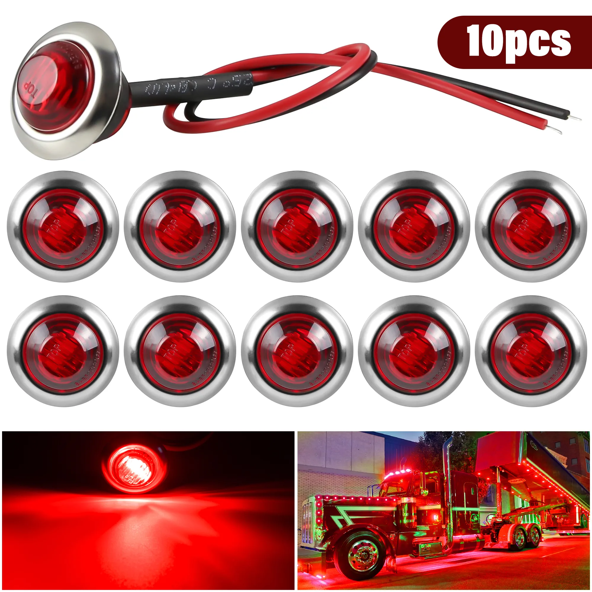 10 Stück 12V Runde 3-LED-Seitenmarkierungsleuchten mit Edelstahl 304 Zierringblende für LKW, Anhänger, Boot – Detail 12