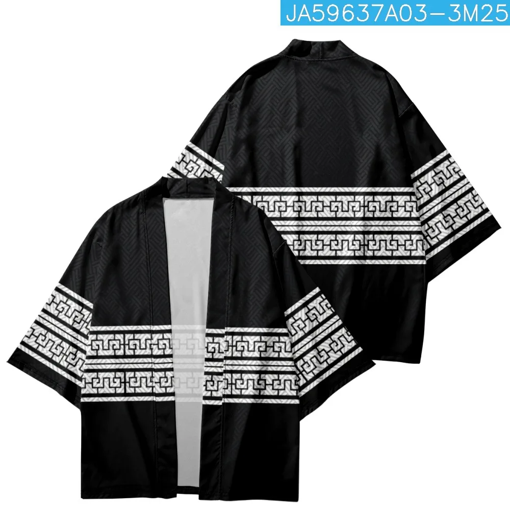 Japanese Tiger Print Cardigan Clothes Yukata Samurai Costume Men Haori Obi Beach Kimono Streetwear Jacket