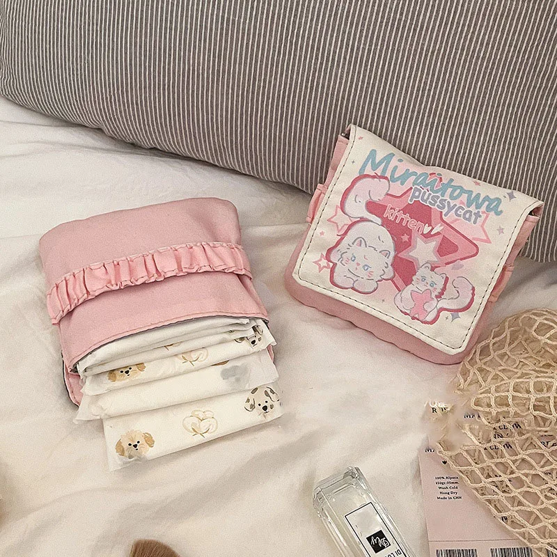 Cute Women Sanitary Napkin Tampon Storage Bag Sanitary Pad Pouch Portable Makeup Bag Lipstick Key Earphone Data Cables Organize