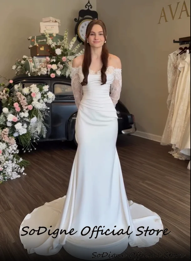 SoDigne Mermaid Satin/Lace Wedding Dresses Off Shoulder Long Sleeves Bridal Dress 2026 Bride Gown vestidos de novia Customized 13 Sf25decea94424d1d974c87d69f4c5a609