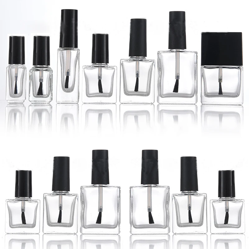 

30Pcs Empty 5/10/15ml Square/Round Glass Nail Polish Bottles With Brush Cap Portable Mini Containers For Nail Art Samples Show