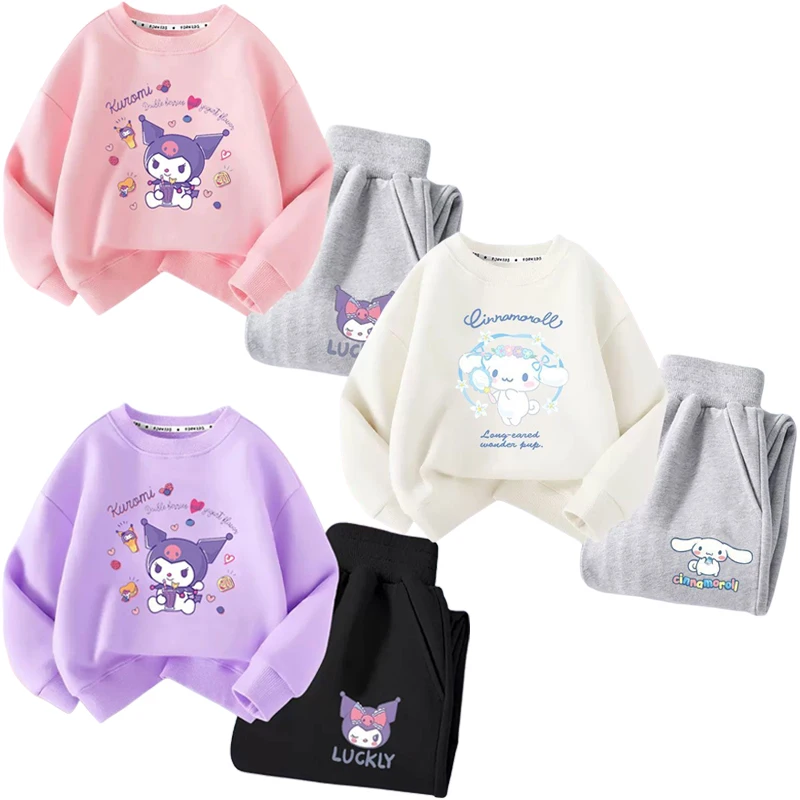 

Sanrios Anime Cartoon Cinnamoroll Kuromi Children Autumn Clothing Sweater Pullover Trousers Girl Hoodies Sports Pants Sportswear