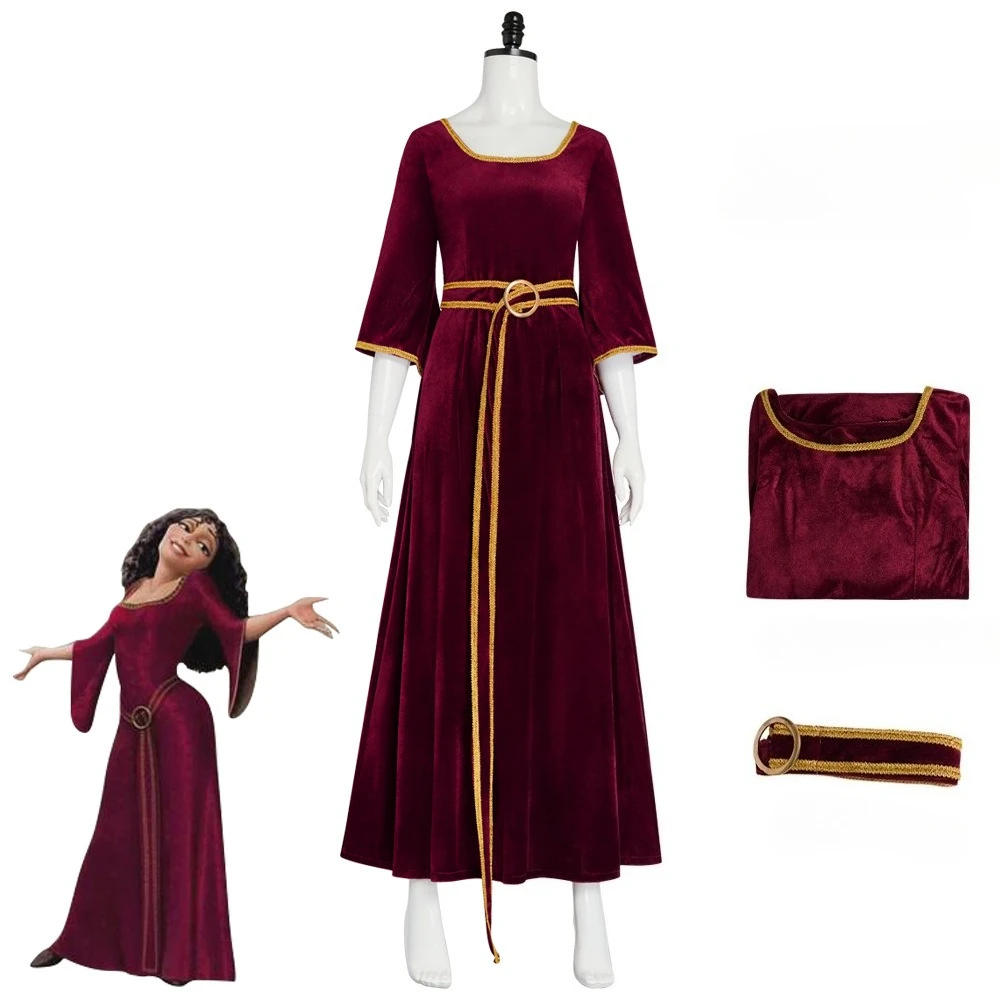 Cosplay Anime Rapunzel Mother Gothel Burgundy Dress Palace