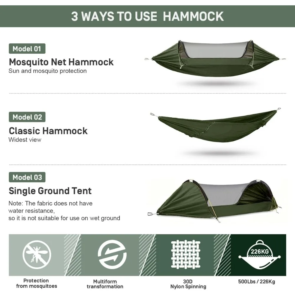 3 in 1 Function Parachute Portable Hammock with Mosquito Net,Double & Single Hammocks Tent for Travel Outdoor Indoor 2