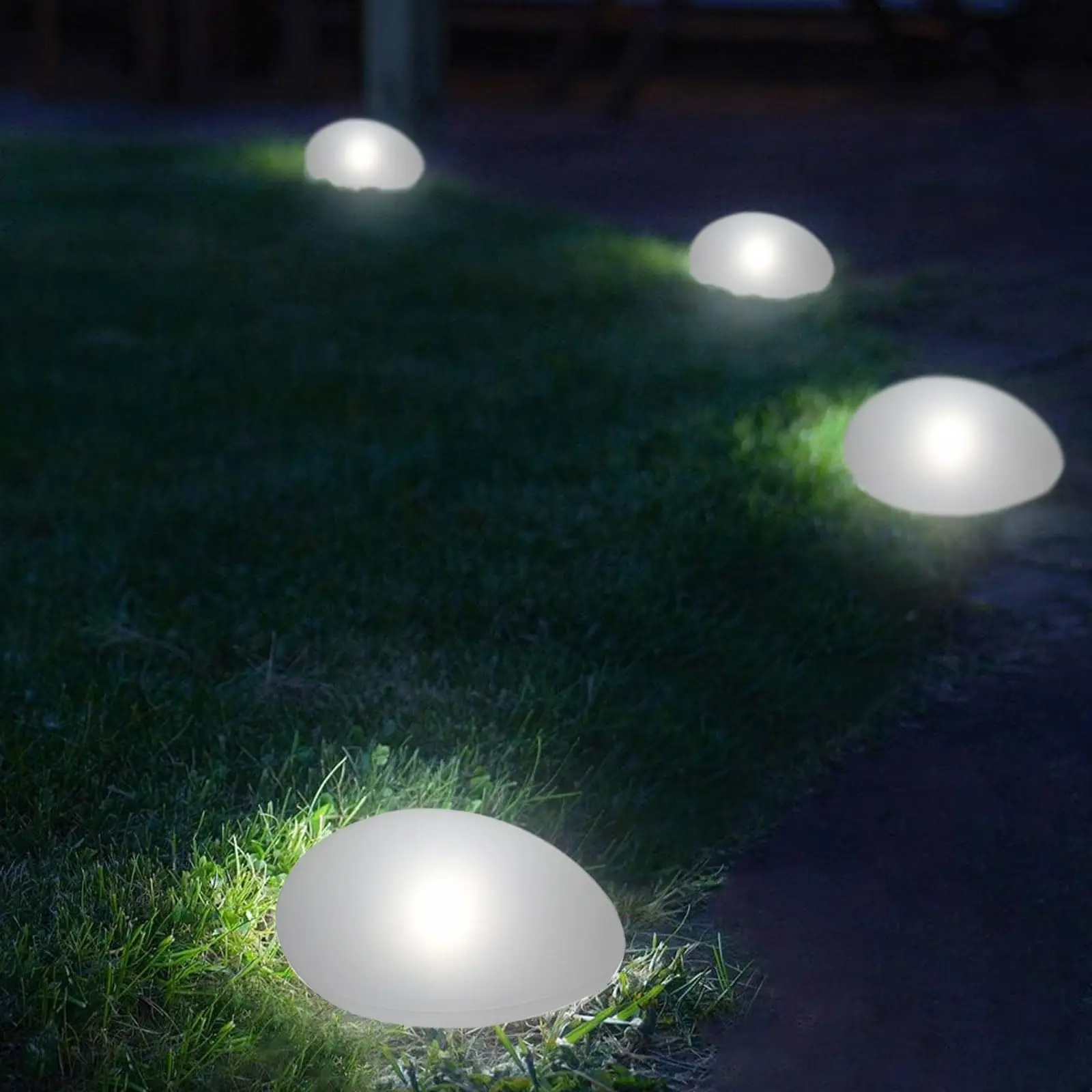 Solar Powered Pebble Stone Lamp at Night