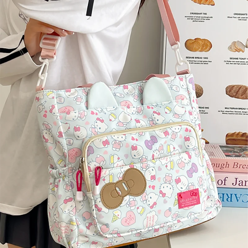 

Женская милая Холщовая Сумка с бантом, Студенческая универсальная вместительная сумка через плечо, милая сумка-мессенджер с кошачьими ушками