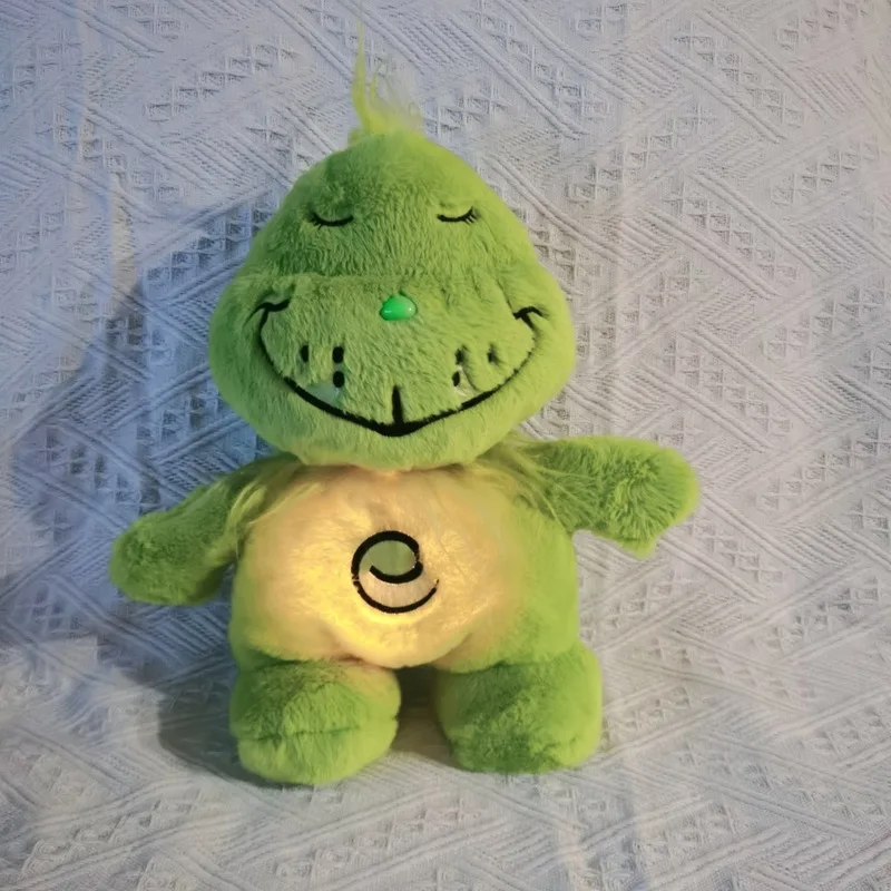 38cm Breathing Christmas Grinch Kawaii Plush Doll Cartoon Soothing Toy Music Airbag With Light Baby Soothing Sleep Toy Gift