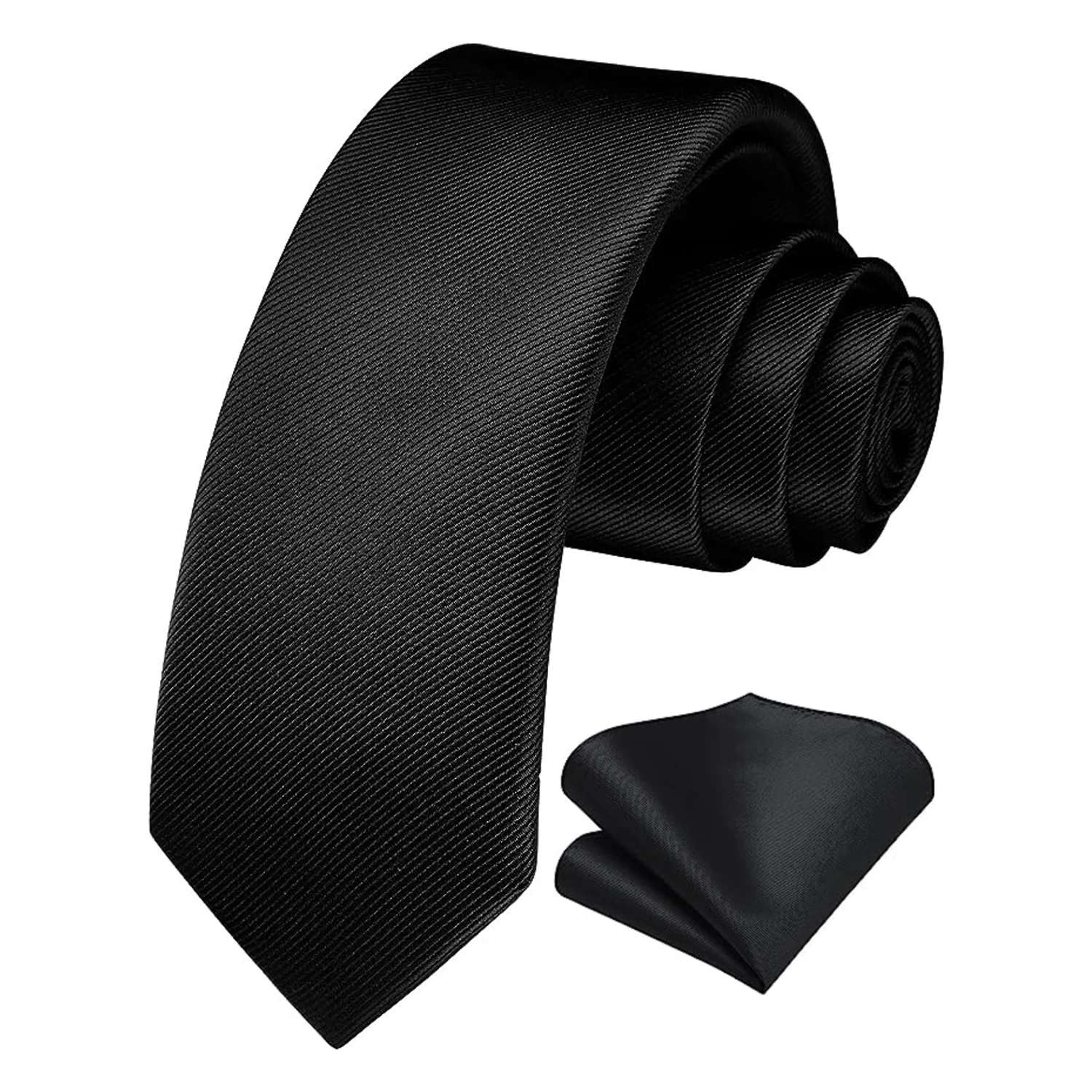 Men's Neck Tie Pocket Square Combo Set Slim Solid Color 6cm Silk