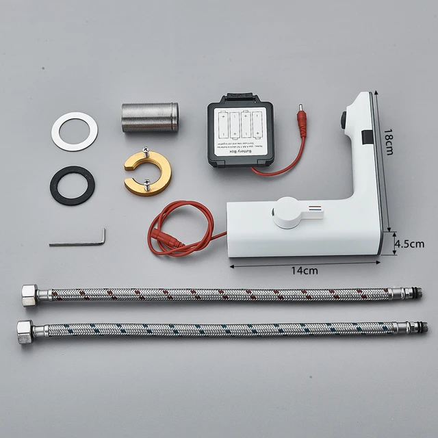 สีขาวสมาร์ทเซนเซอร์ก๊อกน้ําอ่างล้างหน้าหน้าจอดิจิตอลจอแสดงผลร้อนเย็นน้ําแตะ Touchless Vanity Sink ก๊อกน้ําสําหรับห้องน้ํา 6