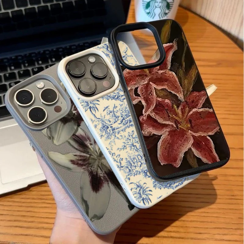 Pink Lily Flower Soft PU Leather Matte Phone Case