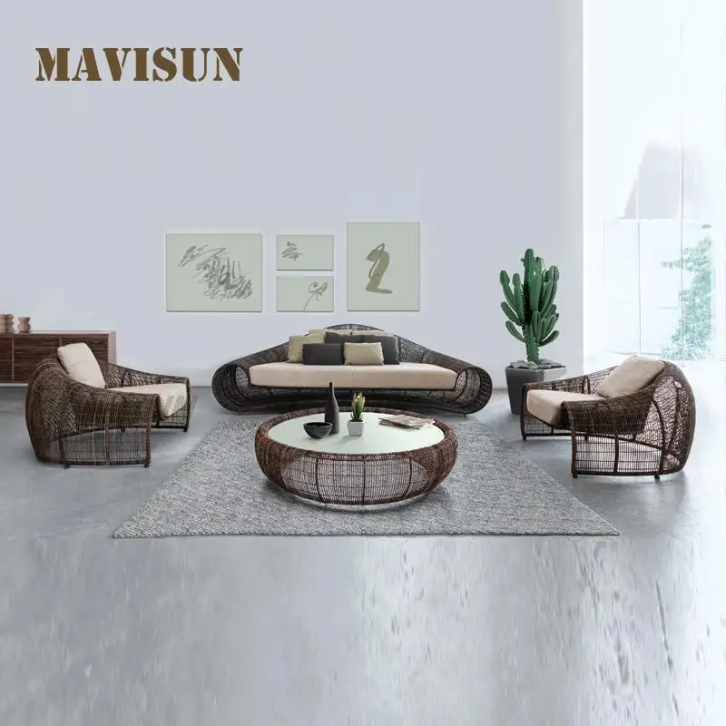 Designer Outdoor Sofa For Villa Courtyard Patio Creative Leisure Furniture Modern Terrace Rattan Chair Coffee Table Combination