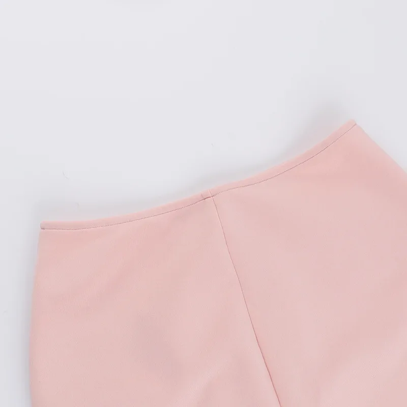 JULISSA MO Patchwork Round Neck 3 piece Sets Women Skirt Suit Pink Long Sleeve T-shirt Mini Skirt Autumn Slim Elegant Skirt Sets