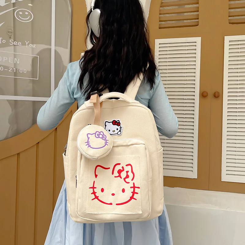 

Милый школьный ранец Hello Kitty в стиле аниме Kawaii Sanrio Ins, вместительный рюкзак с милым принтом для студентов, сумка, подарки для девочек