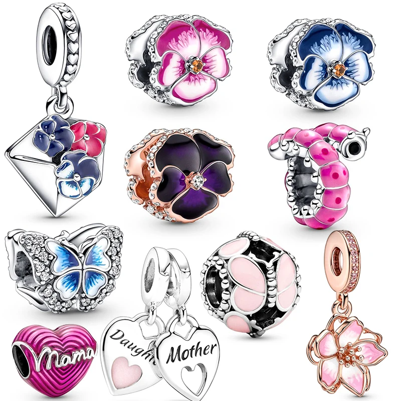 

2 шт./лот весенние Стильные шармы-бусины розово-синего цвета Pansy подходят для самодельных оригинальных браслетов ожерелий для женщин и мужчин Изготовление ювелирных изделий 2022 Новинка