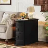 End Table with 2 Drawers, Black Sofa Side Table with Storage, No Assembly Required, Closed Back, Slim Nightstand Vintage Wood C 4
