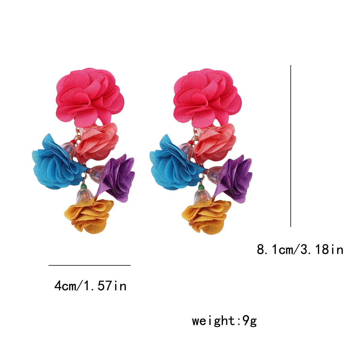 Exaggerated Boho Colorful Cloth Simulation Flowers Tassel Drop DangLe Earrings for Women Floral Eye-catching Statement Jewelry 6