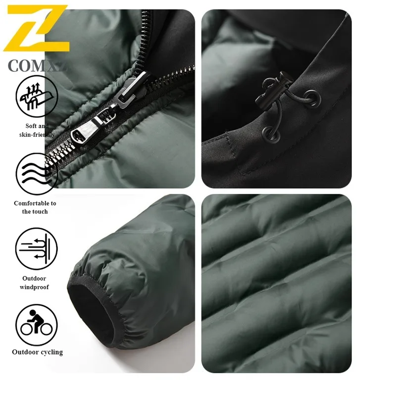 Men's Korean Style Winter Jacket Thickened Cotton Hooded Sports Coat Warm Casual Outerwear Solid Color Male Parka with Pockets