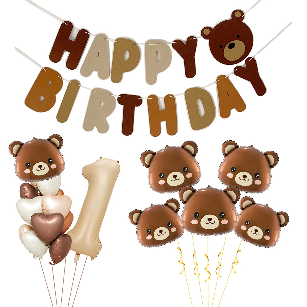 Kinder Teddybär Geburtstag Party Ballon Banner Girlande Kuchen Topper Dekor Baby Dusche Jungen Mädchen 1. Geburtstag Dekoration Lieferungen