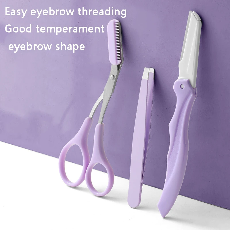 

3Pcs/Set Eyebrow Trimming Knife Kit Professional Tweezers For Eyelash Extension Eyebrow Tongs Hair Removal Makeup Clean Tools