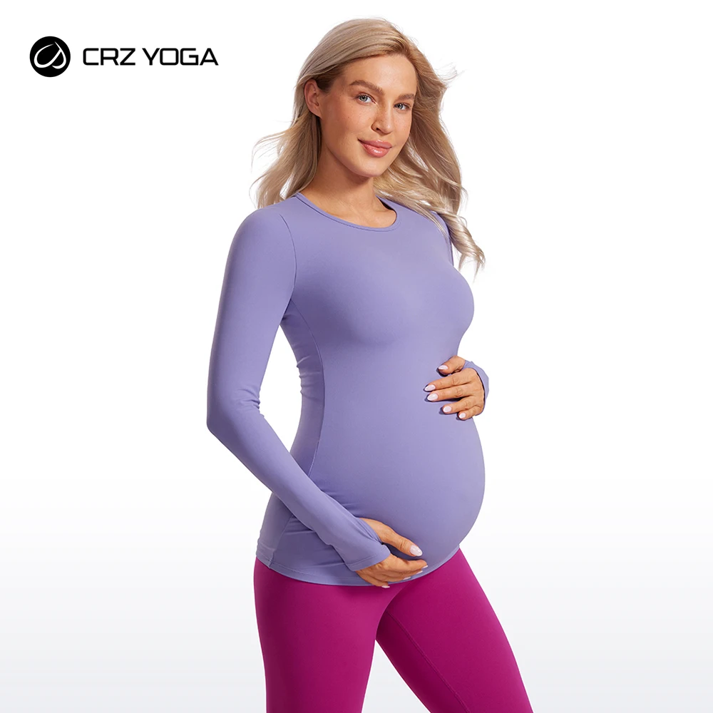 

CRZ YOGA Womens Butterluxe Long Sleeve Maternity Tops Crewneck Pregnancy Basic Shirts Soft Athletic Yoga Casual Tee Shirt