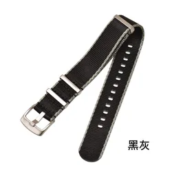 Deluxe Military - Style Nylon Strap with Triple Ring Buckle - 22mm (Black - Gray)