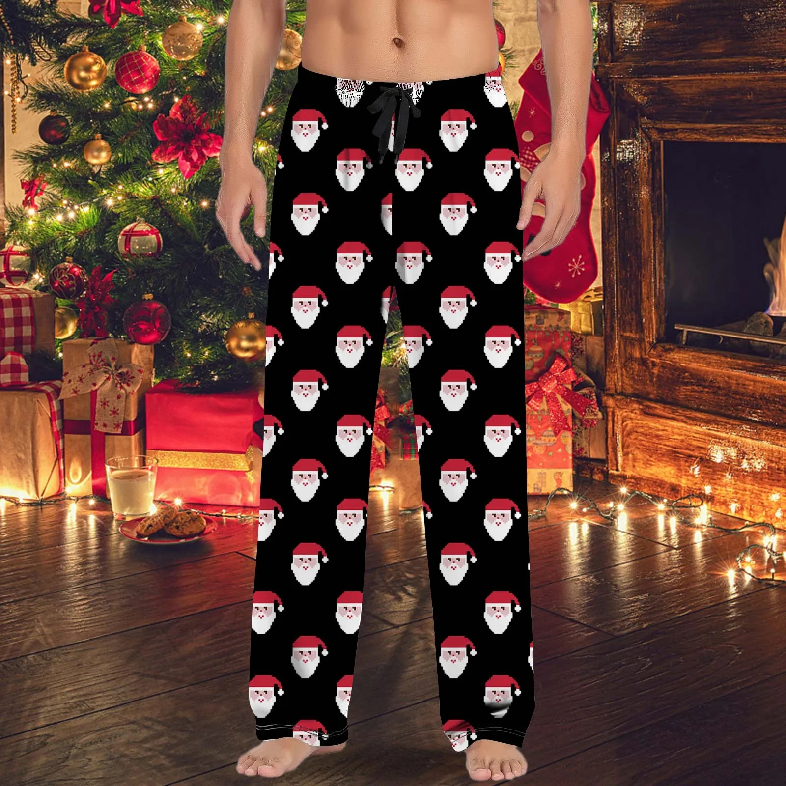 

Mens Autumn Winter Santa Claus Printed Pajama Pants Christmas Full Length Long Trousers Sports Pants New Year Woman Sleepwear