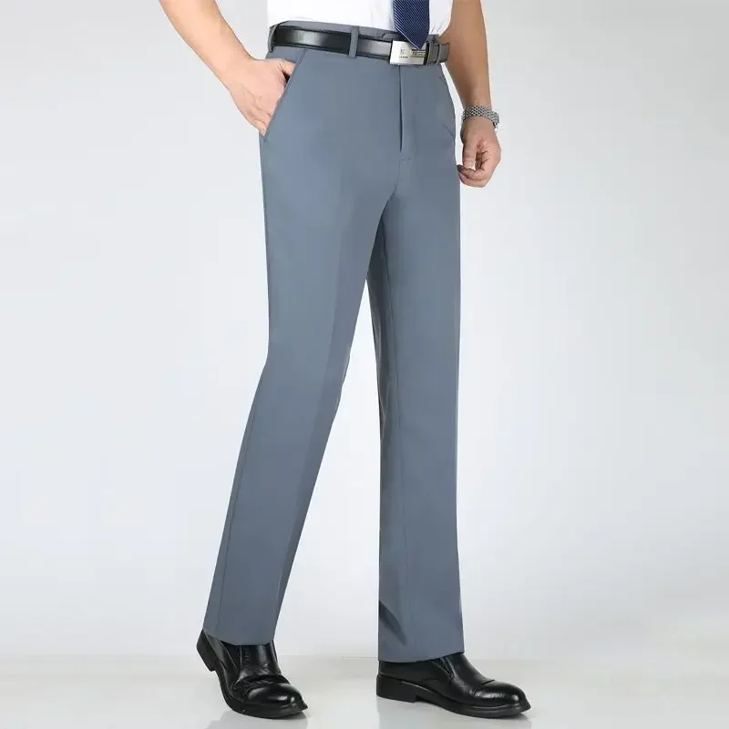 thumbnail image 1 of Pantalones de traje para hombre, color caqui, para negocios, drapeados, con cinturón, fluidos, ajustados, de cintura alta, para uso social, estilo vintage, 1 of 5