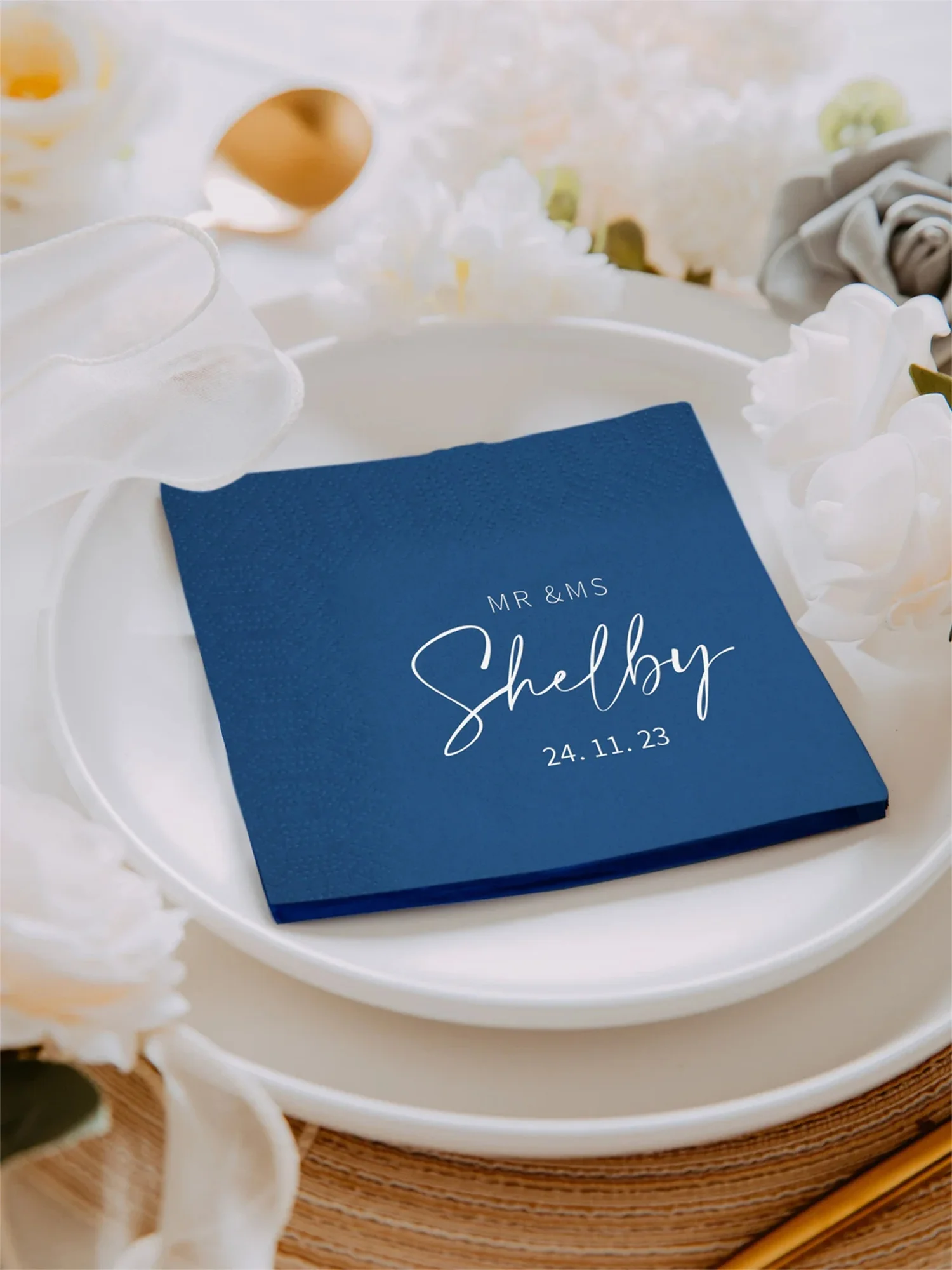 

50 PCS Customized Gold and Silver Foil Wedding Napkins, Paper Wedding Napkin, Personalized Napkins , Wedding Napkins, Customized