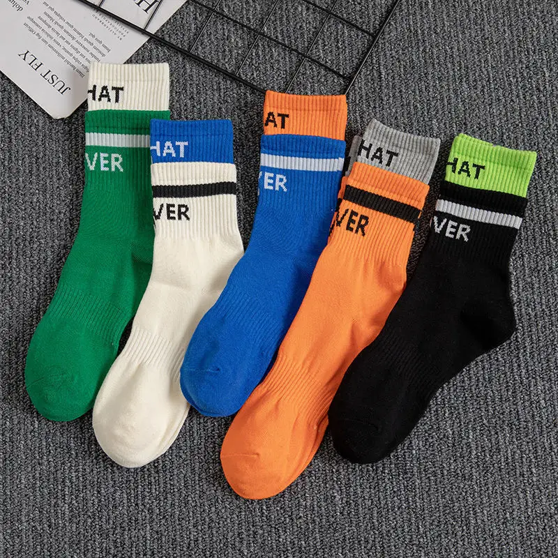 

Couple Stockings Double Layer Socks Color Matching Sock Unisex Middle Barrel Sports Socks Breathable Stockings Letter Printing